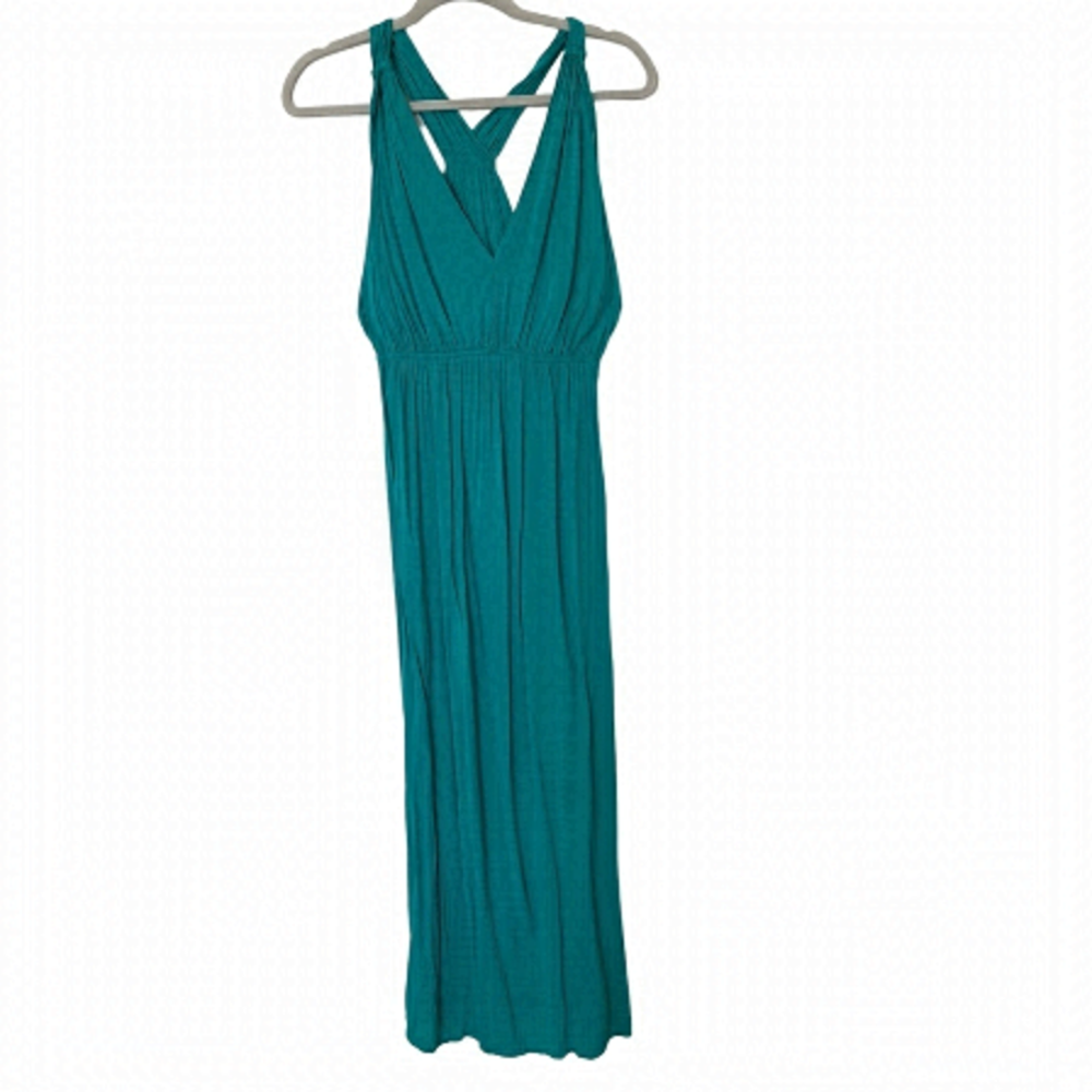 Sleeveless Bohemian Maxi Dress V Neck, Small, Teal